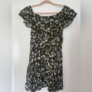 Olive green off the shoulder dress